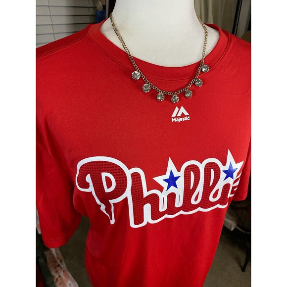 Majestic size L Unisex red Phillies short sleeve t-shirt 0716 - Picture 2 of 6